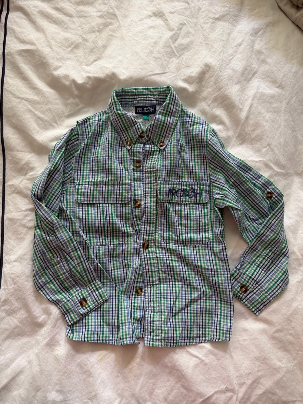 Prodoh Plaid Button-Down Shirt for Kids - 5 - Green & Blue